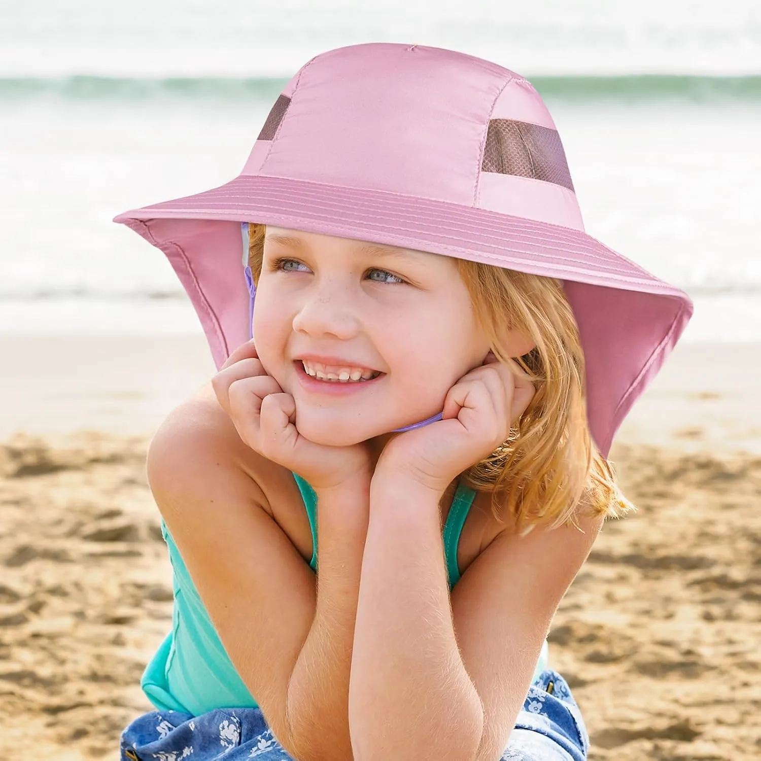Kids Sun Hat UV Protection Unicorn Summer Beach Play Hats Wide Brim Neck Flap for Girls Boys