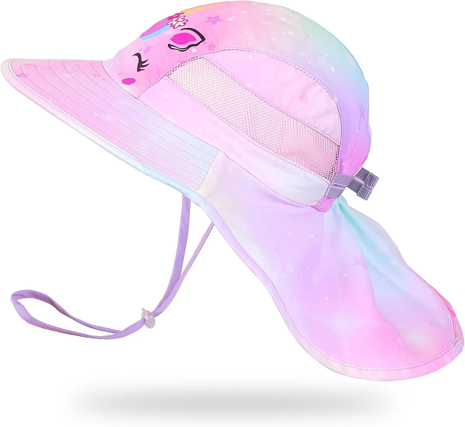 Kids Sun Hat UV Protection Unicorn Summer Beach Play Hats Wide Brim Neck Flap for Girls Boys