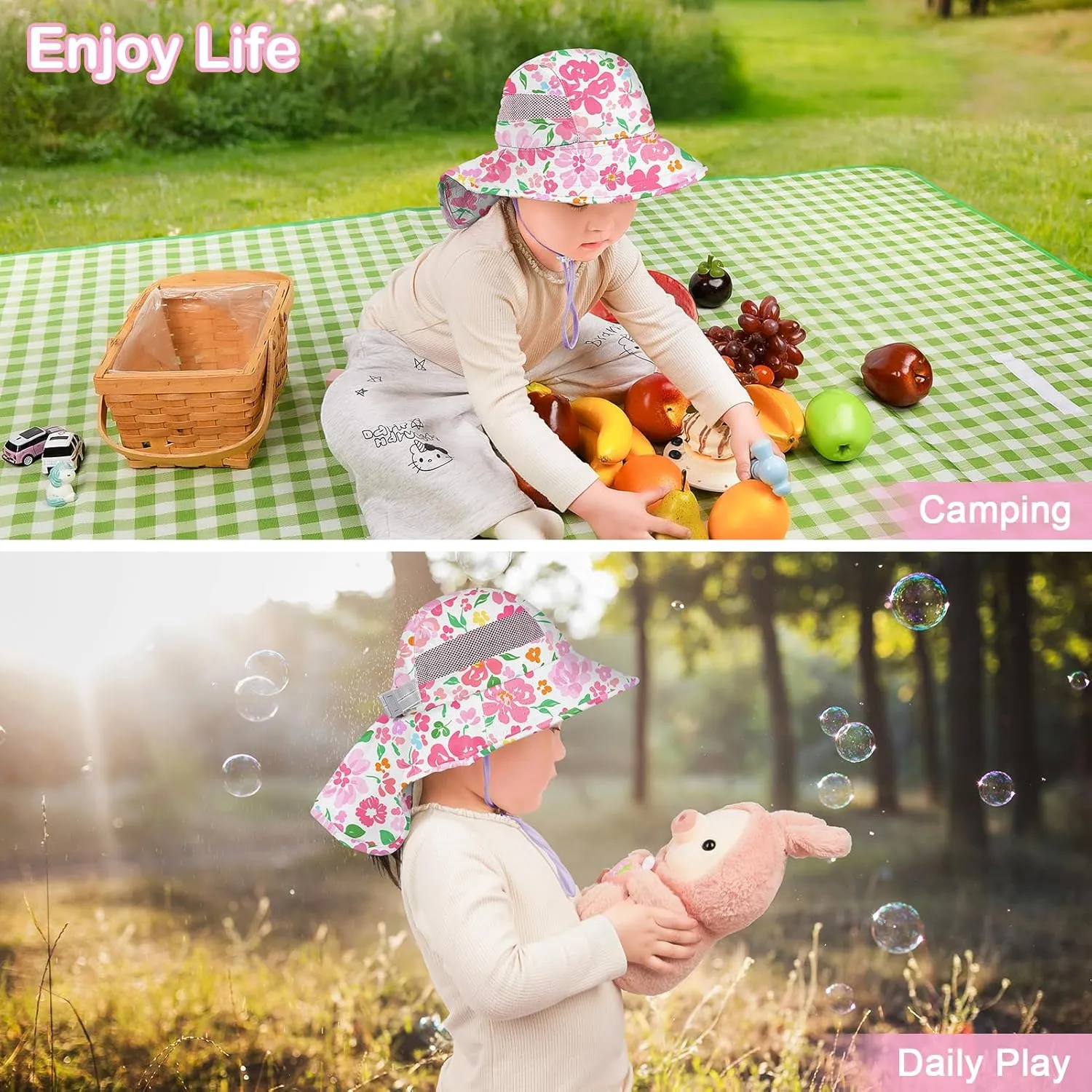Kids Sun Hat UV Protection Unicorn Summer Beach Play Hats Wide Brim Neck Flap for Girls Boys