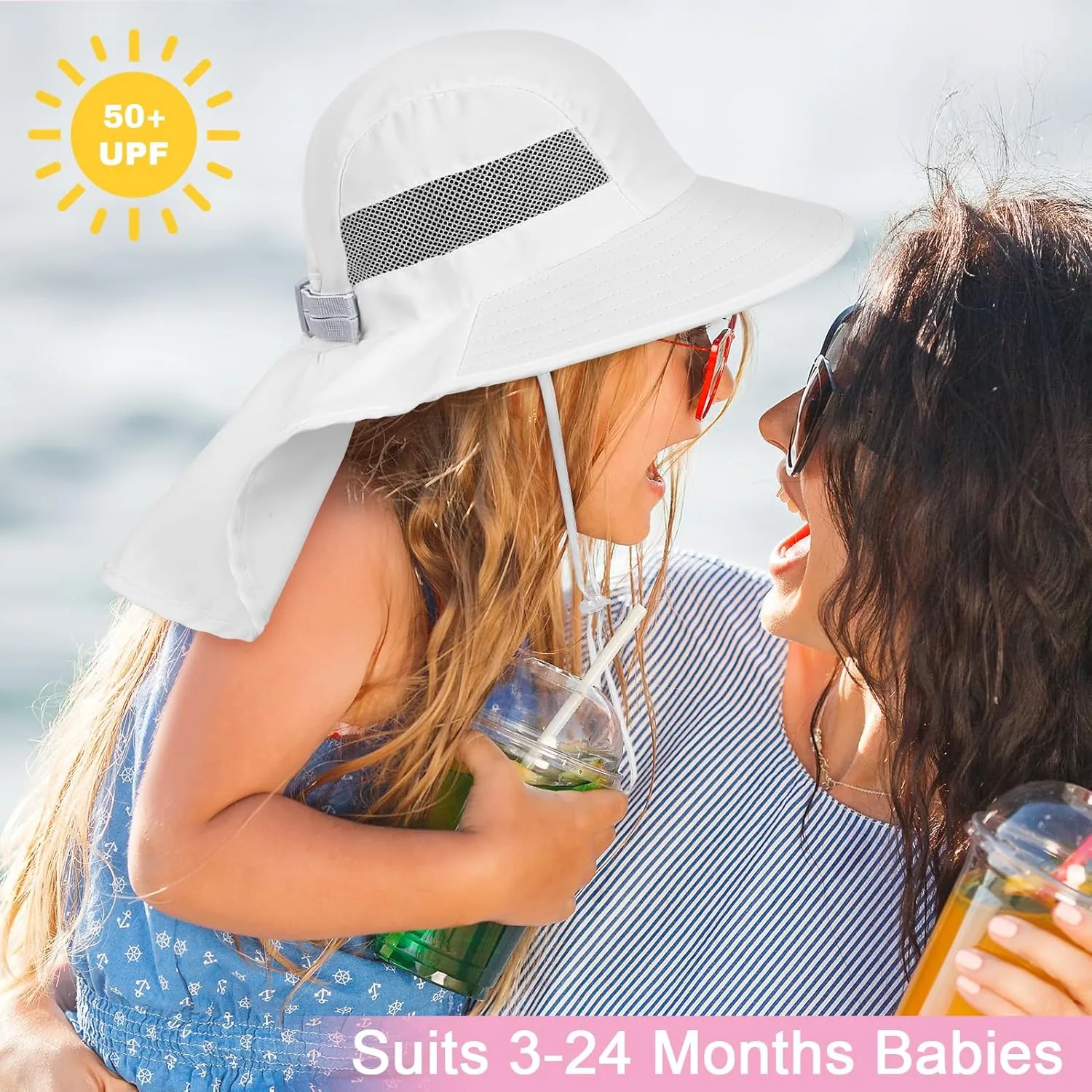 Kids Sun Hat UV Protection Unicorn Summer Beach Play Hats Wide Brim Neck Flap for Girls Boys