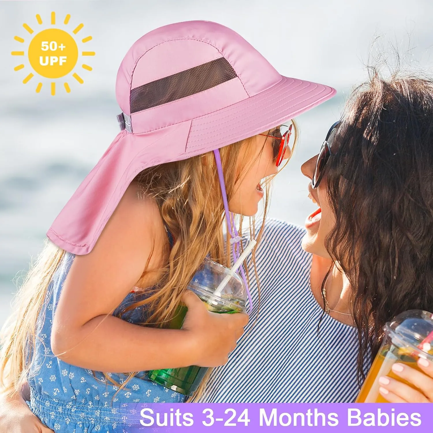 Kids Sun Hat UV Protection Unicorn Summer Beach Play Hats Wide Brim Neck Flap for Girls Boys