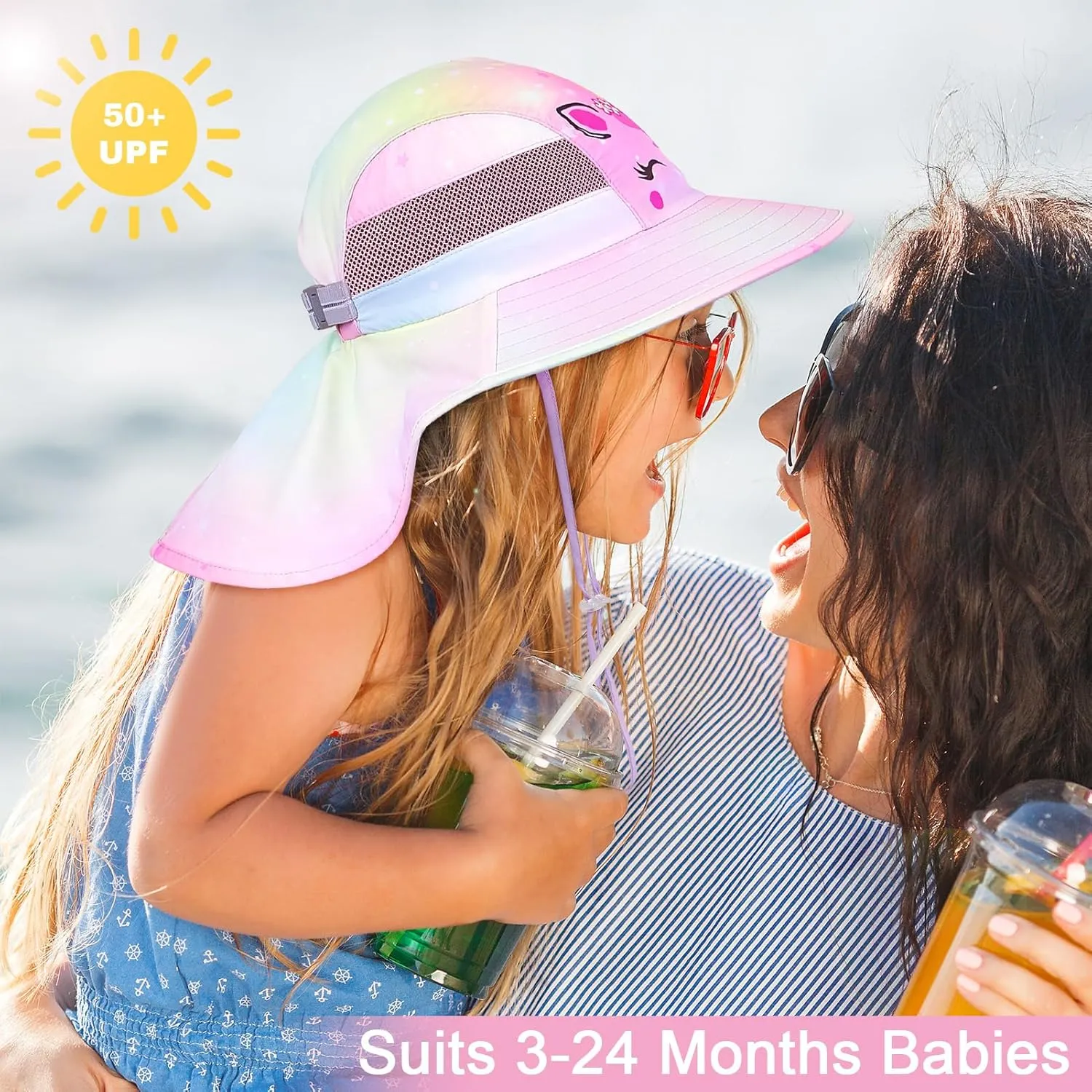 Kids Sun Hat UV Protection Unicorn Summer Beach Play Hats Wide Brim Neck Flap for Girls Boys
