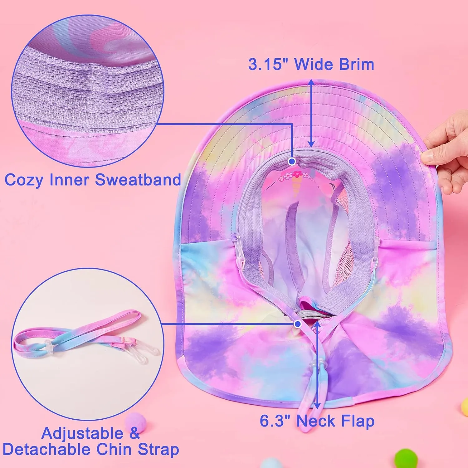 Kids Sun Hat UV Protection Unicorn Summer Beach Play Hats Wide Brim Neck Flap for Girls Boys
