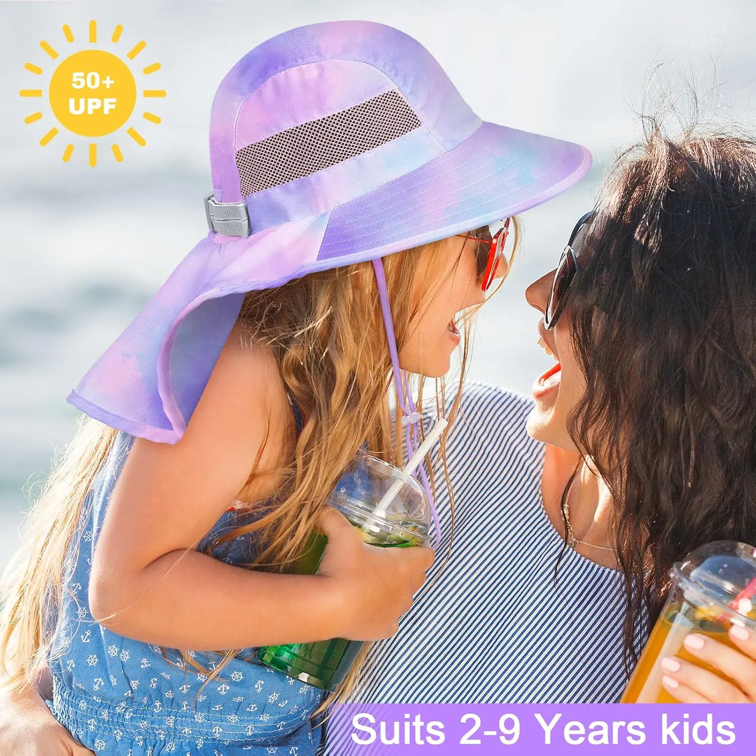 Kids Sun Hat UV Protection Unicorn Summer Beach Play Hats Wide Brim Neck Flap for Girls Boys