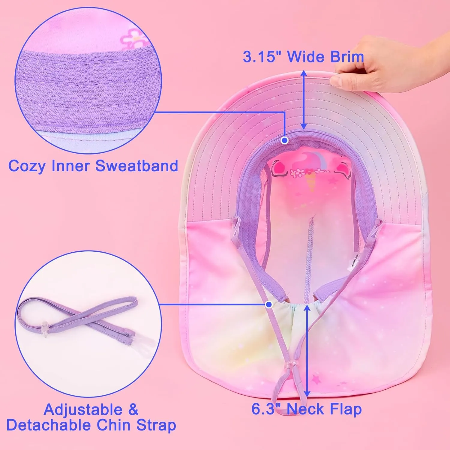 Kids Sun Hat UV Protection Unicorn Summer Beach Play Hats Wide Brim Neck Flap for Girls Boys