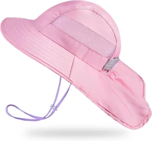Kids Sun Hat UV Protection Unicorn Summer Beach Play Hats Wide Brim Neck Flap for Girls Boys