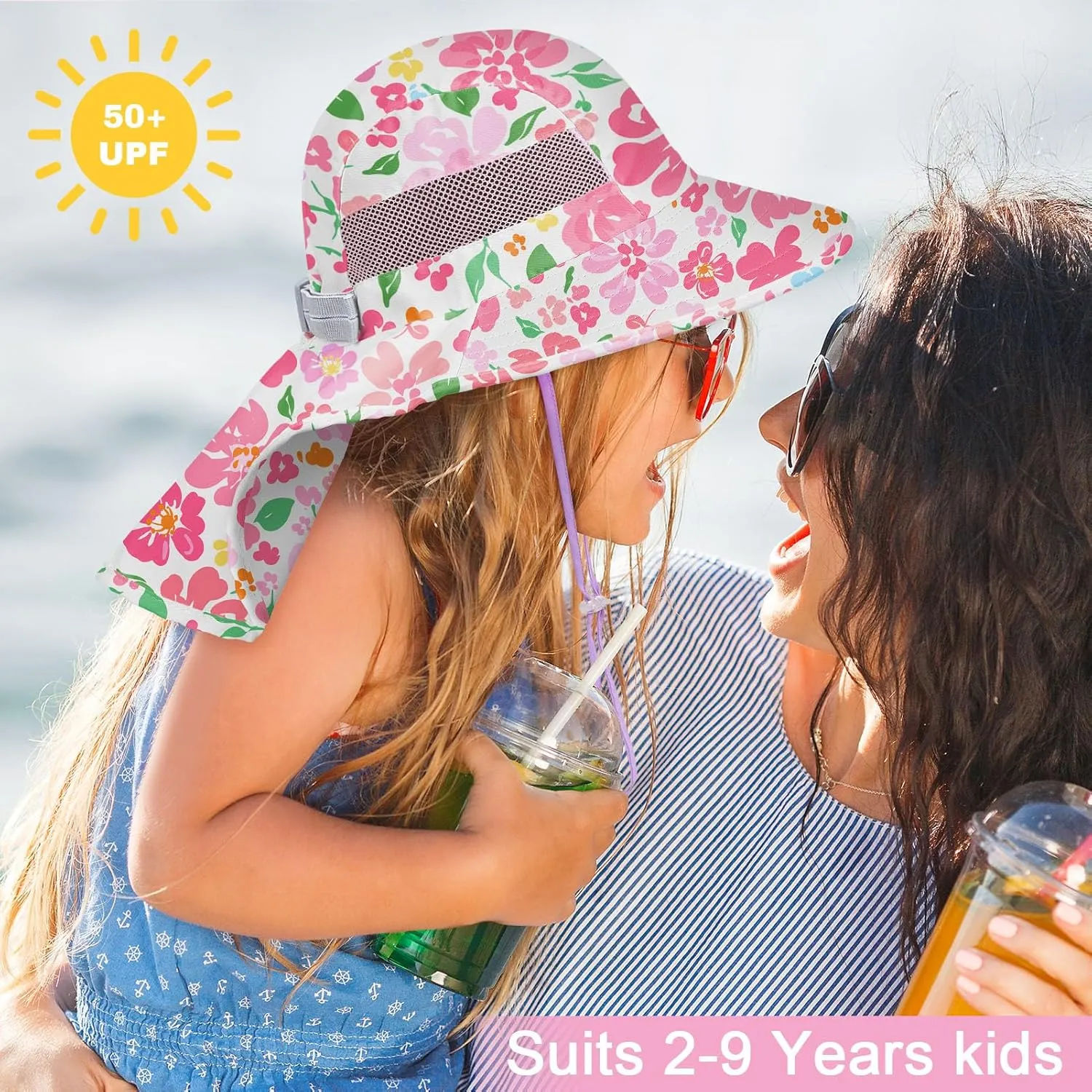 Kids Sun Hat UV Protection Unicorn Summer Beach Play Hats Wide Brim Neck Flap for Girls Boys
