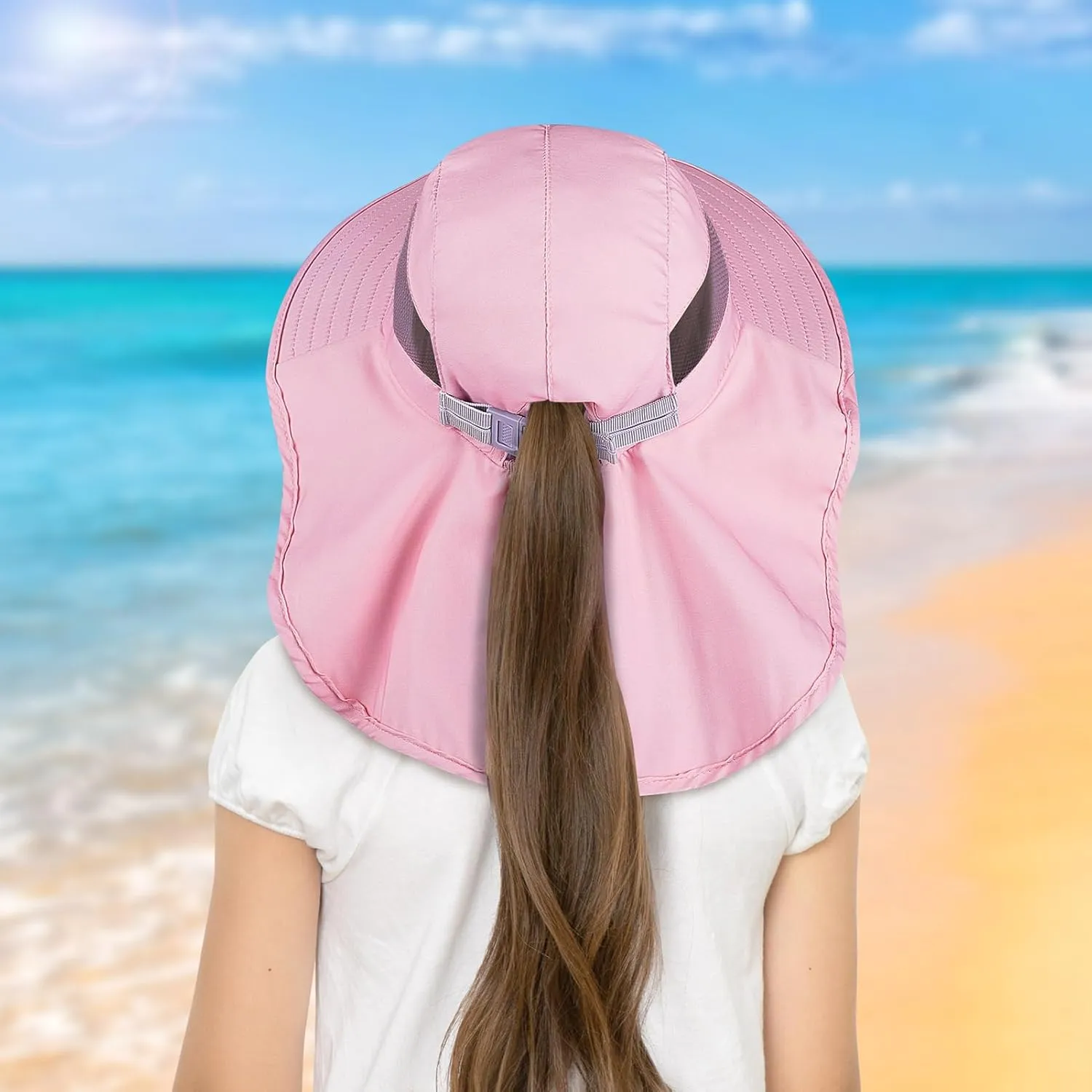 Kids Sun Hat UV Protection Unicorn Summer Beach Play Hats Wide Brim Neck Flap for Girls Boys