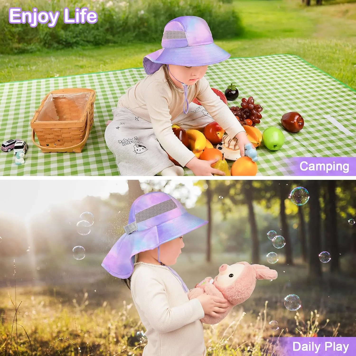 Kids Sun Hat UV Protection Unicorn Summer Beach Play Hats Wide Brim Neck Flap for Girls Boys