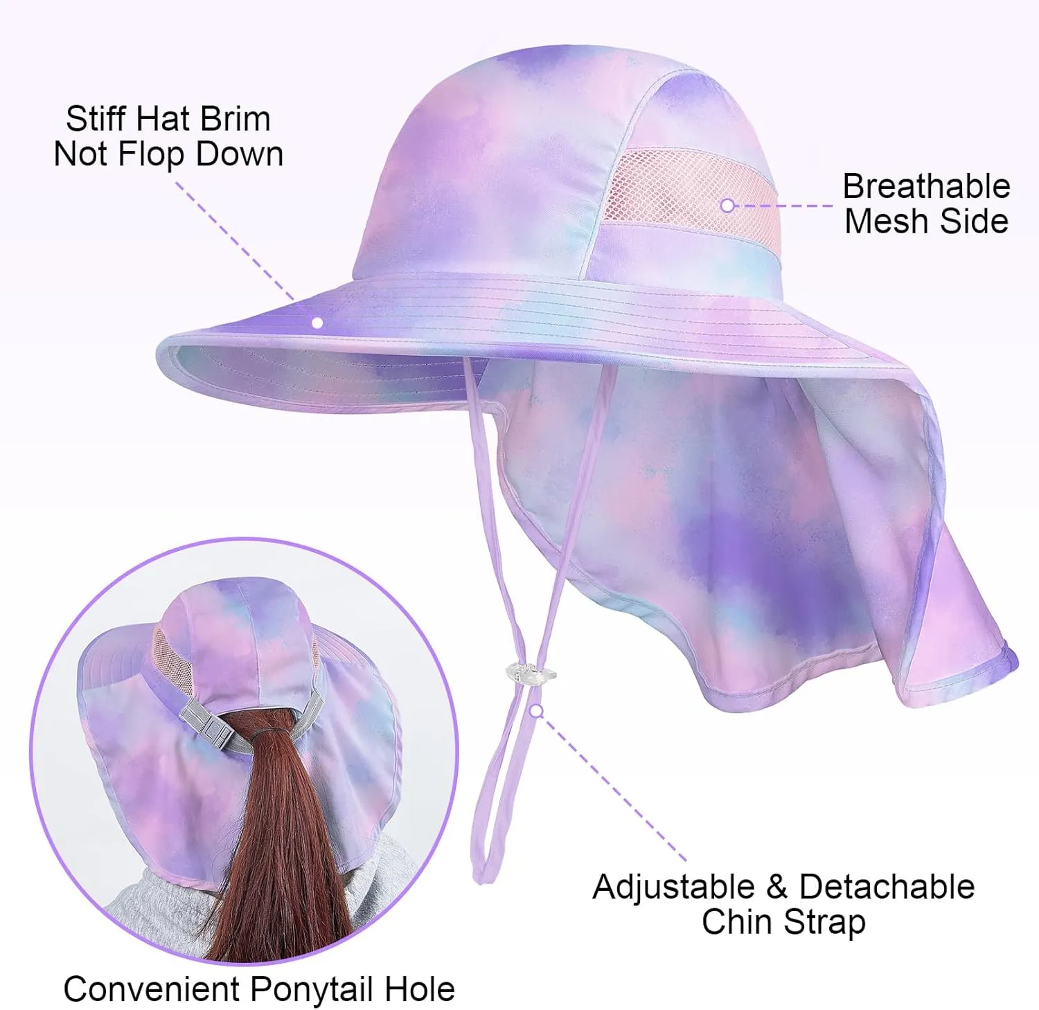 Kids Sun Hat UV Protection Unicorn Summer Beach Play Hats Wide Brim Neck Flap for Girls Boys