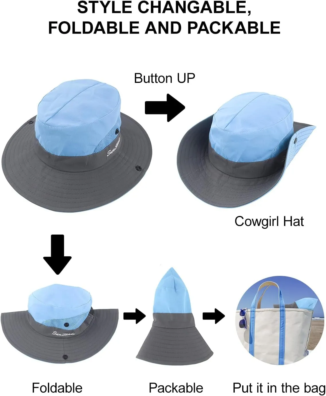 Kids Sun Hats Sunglasses and Hat Clip Set Wide Brim Summer Hats UV Protection Beach Cap with Ponytail Hole