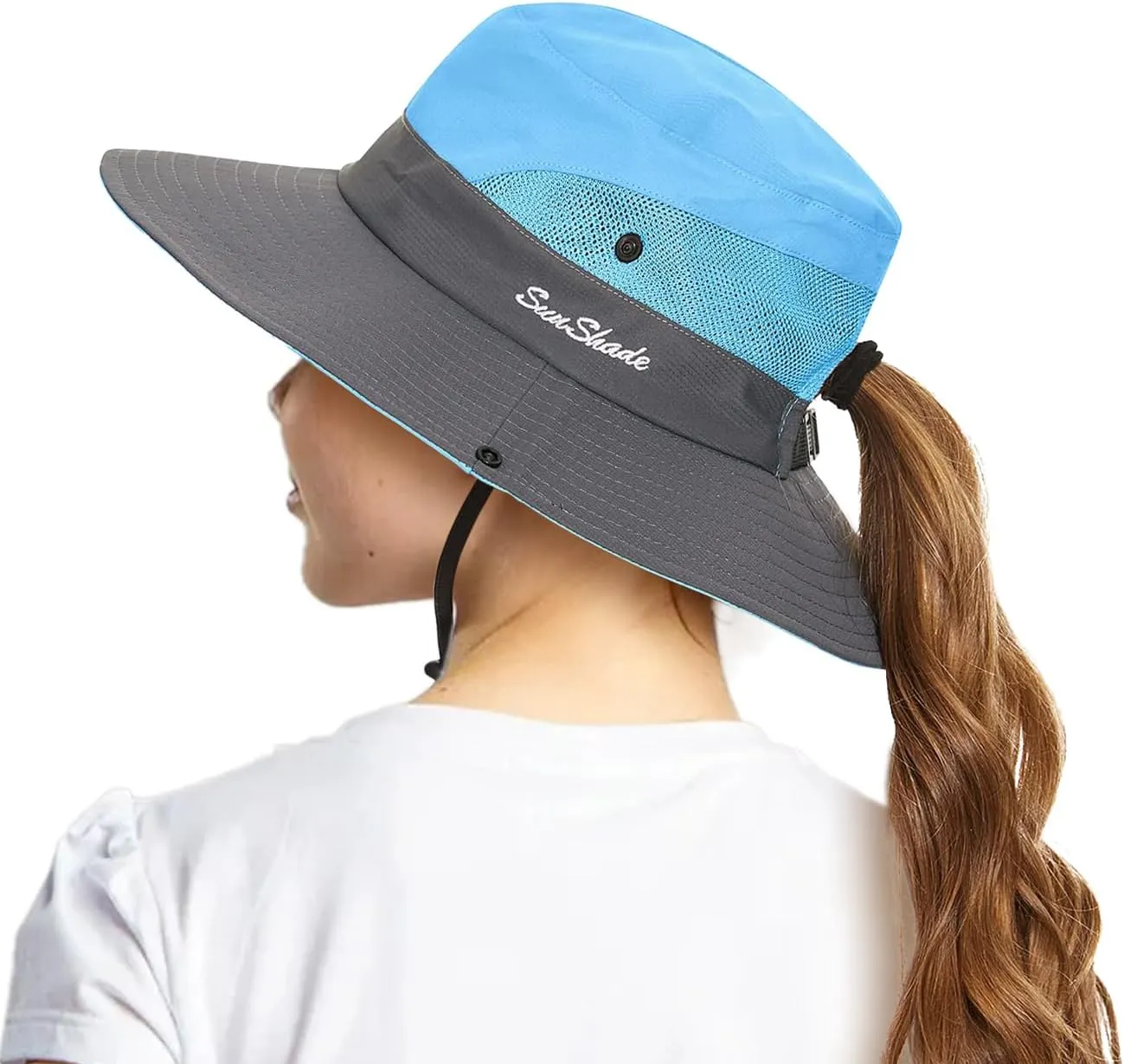 Kids Sun Hats Sunglasses and Hat Clip Set Wide Brim Summer Hats UV Protection Beach Cap with Ponytail Hole