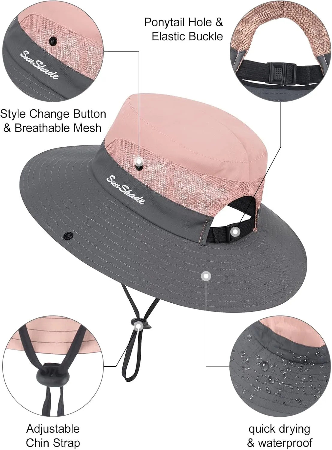 Kids Sun Hats Sunglasses and Hat Clip Set Wide Brim Summer Hats UV Protection Beach Cap with Ponytail Hole