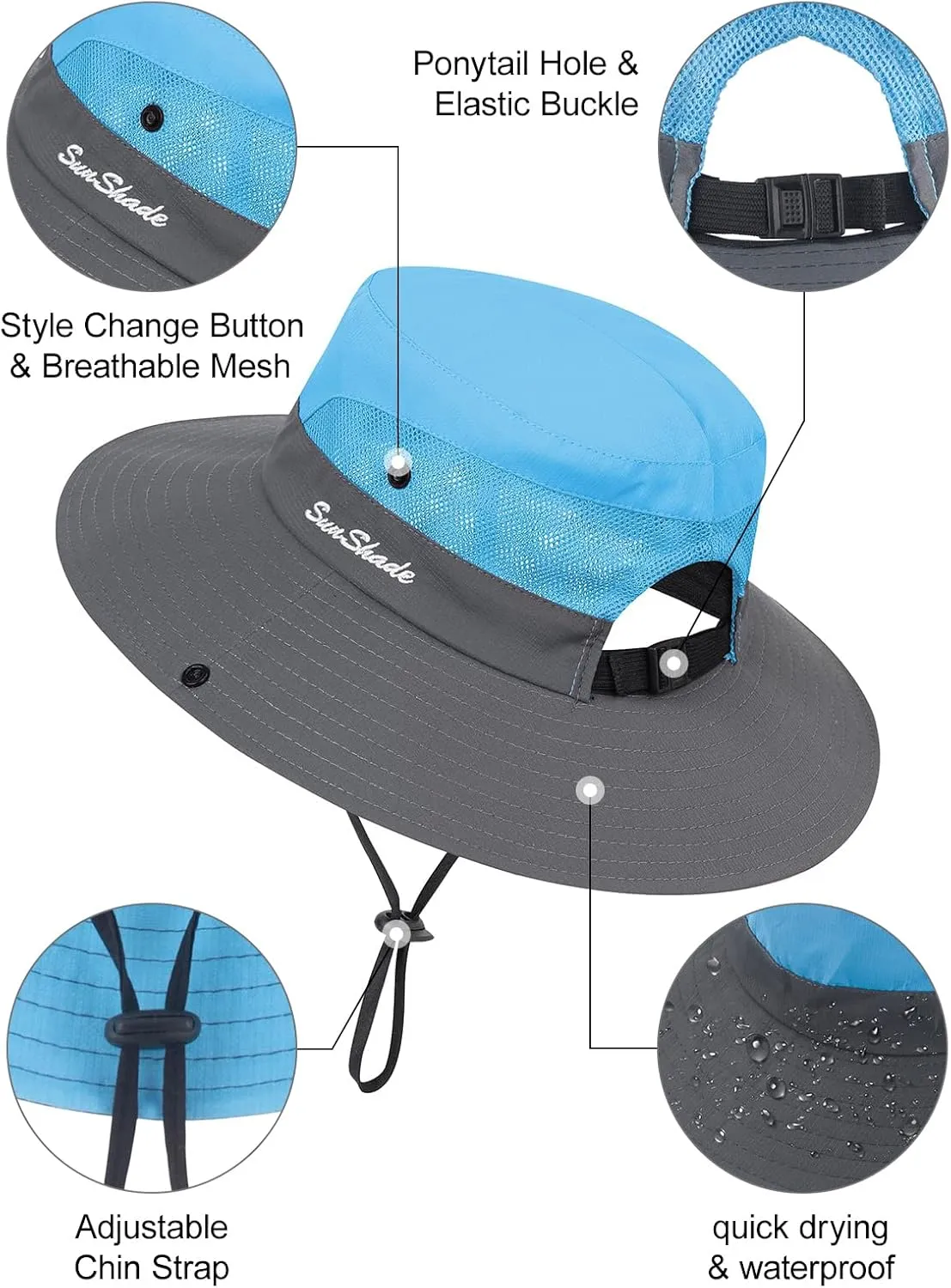 Kids Sun Hats Sunglasses and Hat Clip Set Wide Brim Summer Hats UV Protection Beach Cap with Ponytail Hole