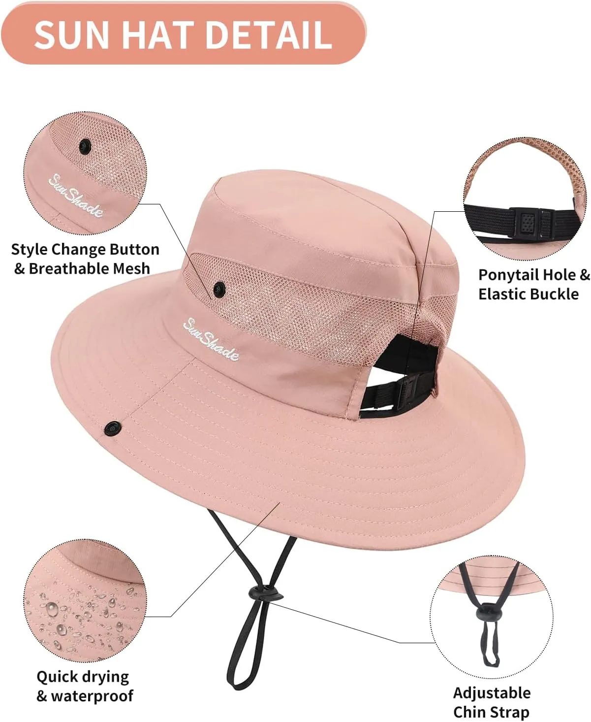 Kids Sun Hats Sunglasses and Hat Clip Set Wide Brim Summer Hats UV Protection Beach Cap with Ponytail Hole
