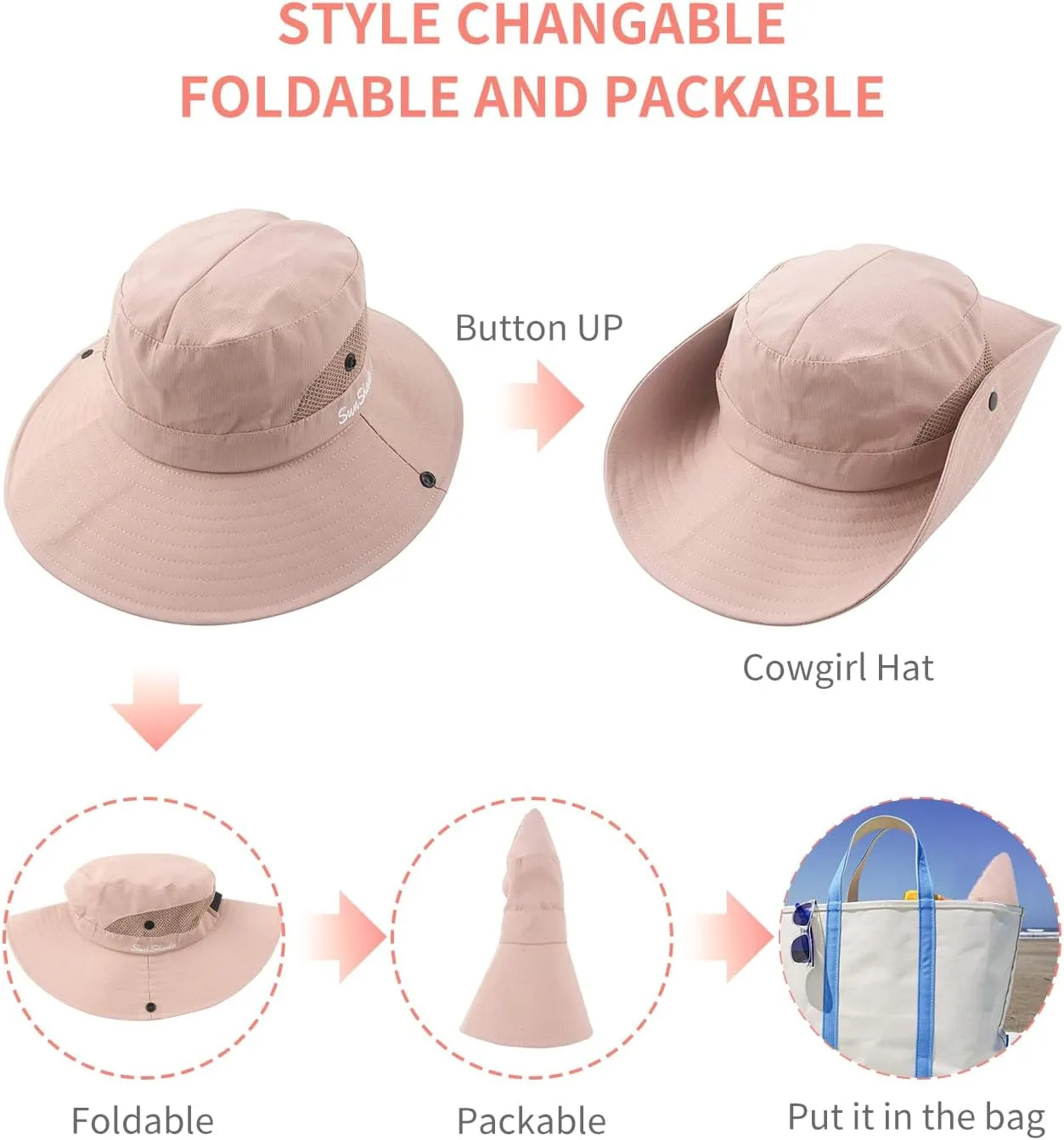 Kids Sun Hats Sunglasses and Hat Clip Set Wide Brim Summer Hats UV Protection Beach Cap with Ponytail Hole