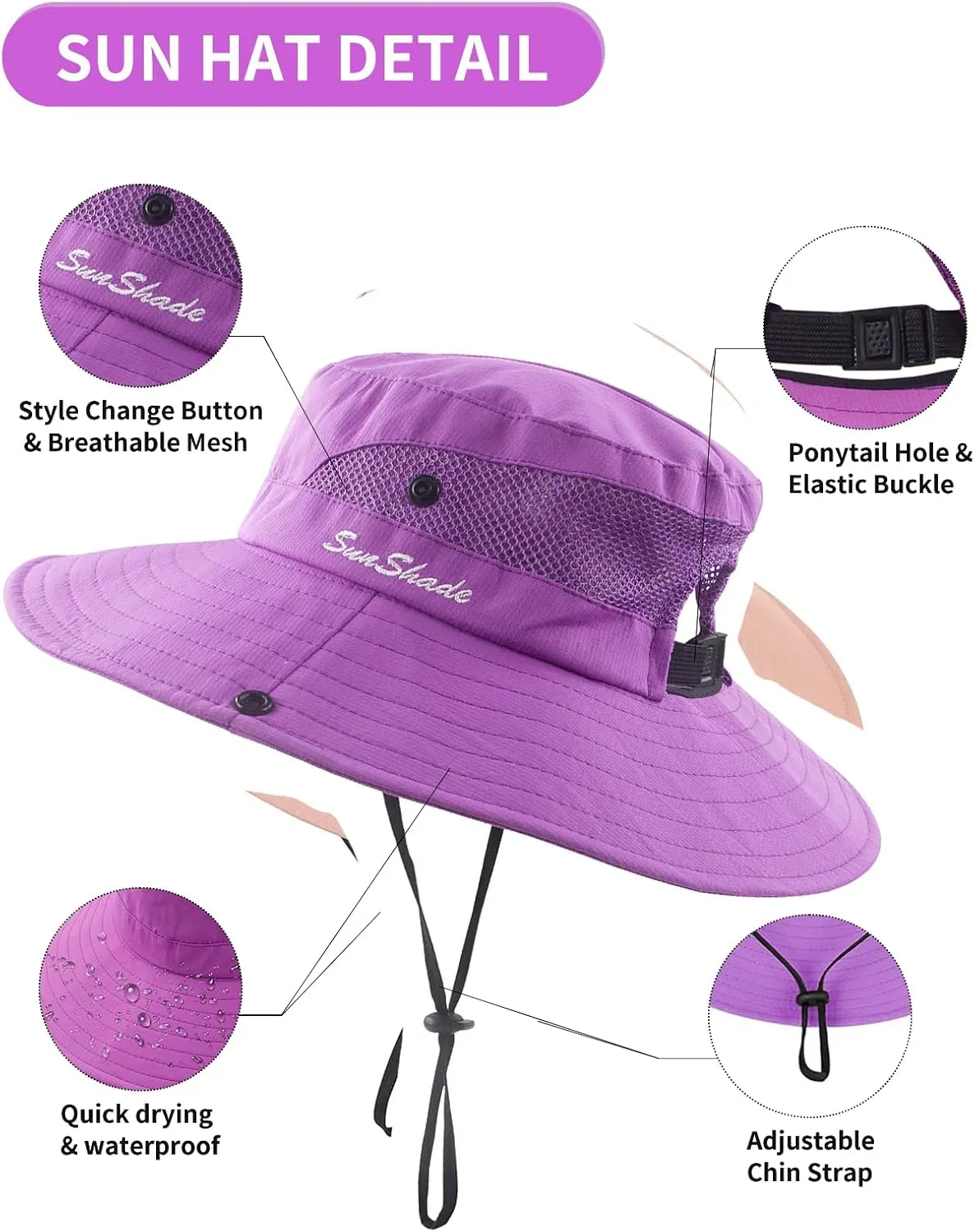 Kids Sun Hats Sunglasses and Hat Clip Set Wide Brim Summer Hats UV Protection Beach Cap with Ponytail Hole