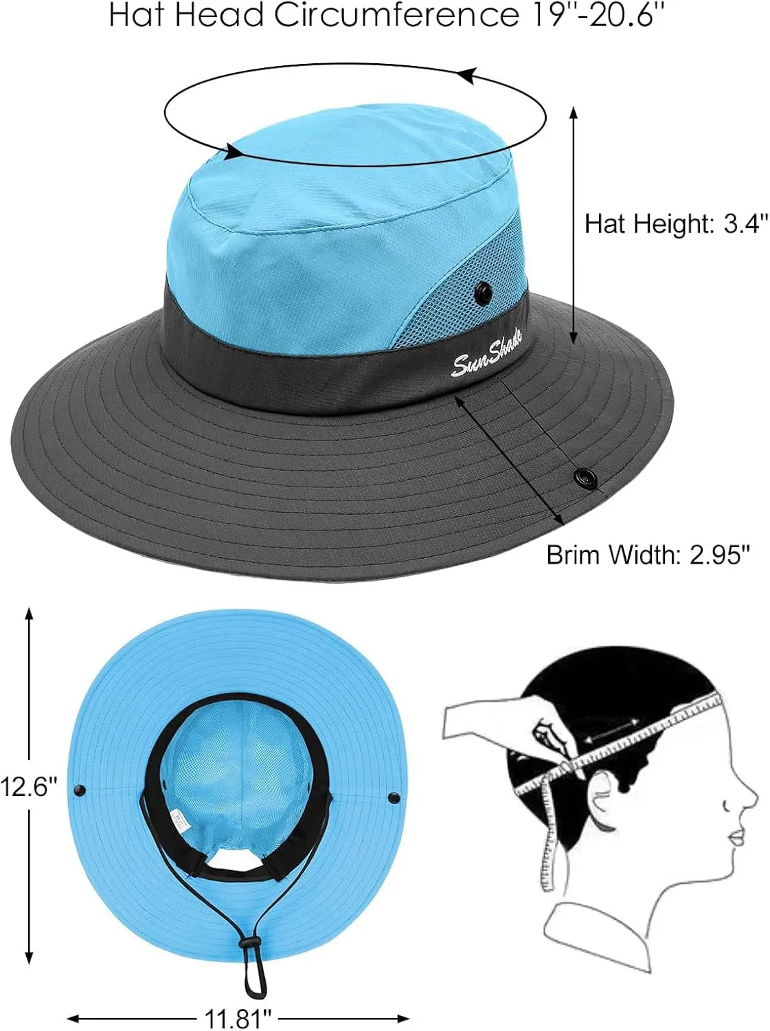 Kids Sun Hats Sunglasses and Hat Clip Set Wide Brim Summer Hats UV Protection Beach Cap with Ponytail Hole