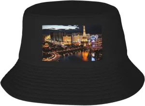 Las Vegas Night View Sun Hats for Women Men Fishing Hat UPF 50  Wide Brim Bucket Hat Foldable Beach Hats Black