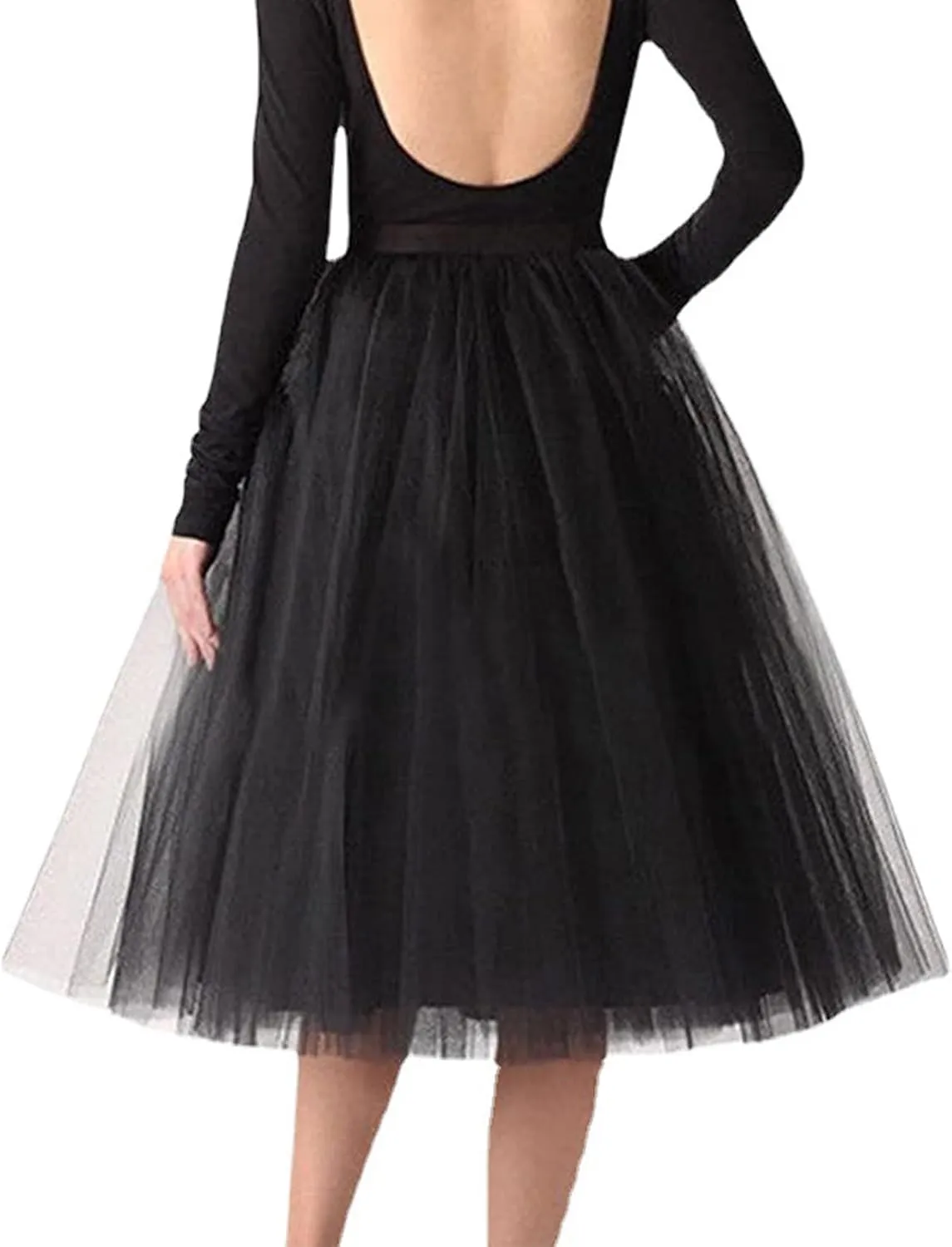 LASTORY Women's Tulle Skirts A Line Knee Length, Midi Tutu Skirt Elastic Waist Suitable for Wedding, Party, Prom, Homecoming