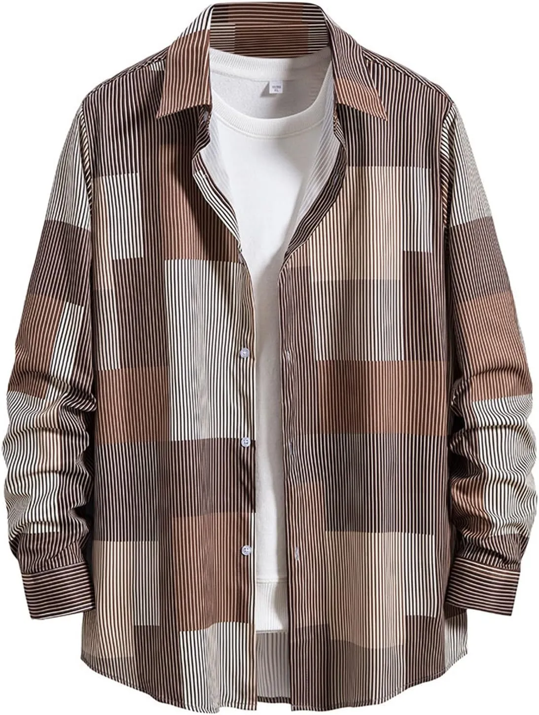 LCMTWX Men's Fleece Flannel Jackets Hooded Collar Long Sleeve Shirt Blouse Long Sleeve Button Up Fleece Plaid Shirts Coat