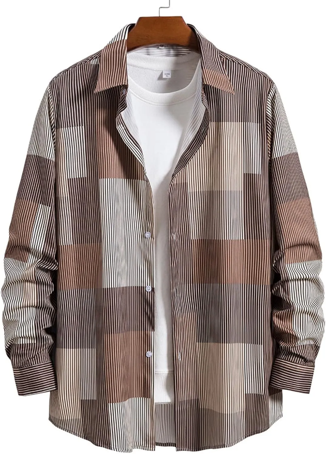 LCMTWX Men's Fleece Flannel Jackets Hooded Collar Long Sleeve Shirt Blouse Long Sleeve Button Up Fleece Plaid Shirts Coat