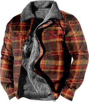 LCMTWX Mens Plaid Flannel Jacket Lapel Pocket Hooded Padded Loose Shirt Top Jacket Men Plus Size Big&Tall Mens Coat Soft