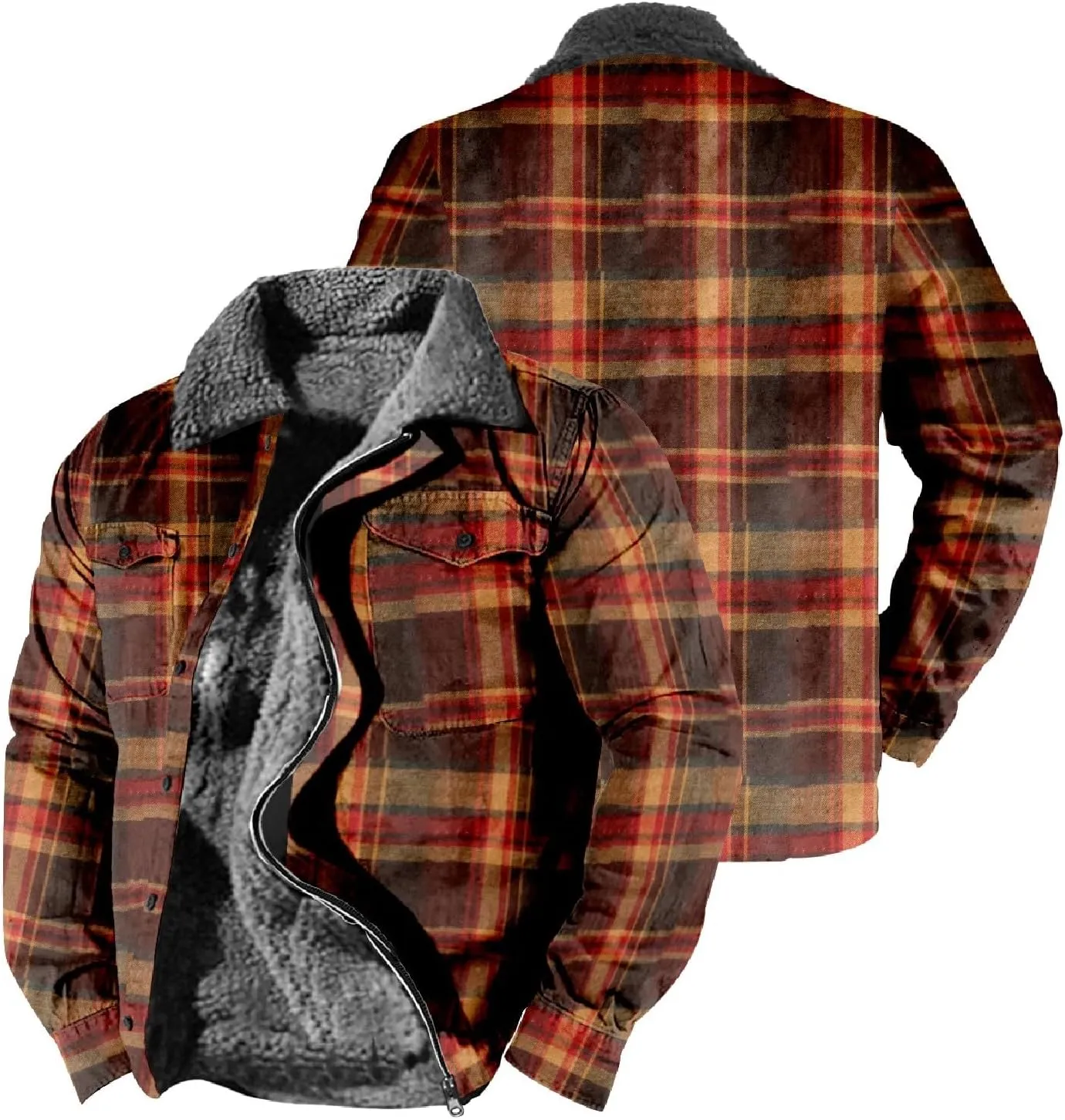 LCMTWX Mens Plaid Flannel Jacket Lapel Pocket Hooded Padded Loose Shirt Top Jacket Men Plus Size Big&Tall Mens Coat Soft