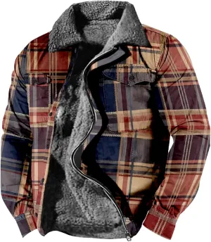 LCMTWX Mens Plaid Flannel Jacket Lapel Pocket Hooded Padded Loose Shirt Top Jacket Men Plus Size Big&Tall Mens Coat Soft