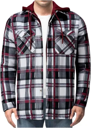 LCMTWX Men's Plaid Hooded Shirts Print Hooded Zipper Pocket Long Sleeve Shirt Patchwork Jacket Casual Loose Thickened