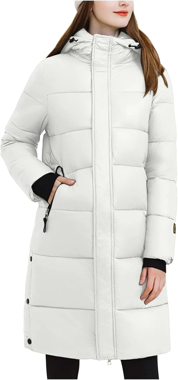 lcziwo Women's down Jacket with Hood Mid-Length Puffer Jackets Stand Collar Zip Quilted Parkas Warm Winter Outerwear