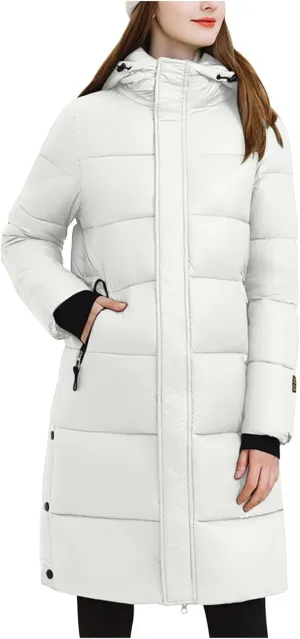 lcziwo Women's down Jacket with Hood Mid-Length Puffer Jackets Stand Collar Zip Quilted Parkas Warm Winter Outerwear