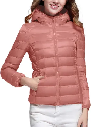 lcziwo Women's Short down Jacket Lightweight Slim Hooded Puffer Jacket Stand Collar Zip Quilted Winter Coat with Pockets