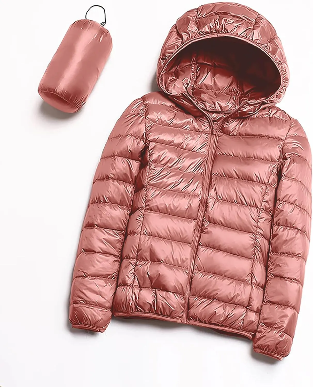 lcziwo Women's Short down Jacket Lightweight Slim Hooded Puffer Jacket Stand Collar Zip Quilted Winter Coat with Pockets
