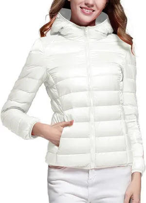 lcziwo Women's Short down Jacket Lightweight Slim Hooded Puffer Jacket Stand Collar Zip Quilted Winter Coat with Pockets