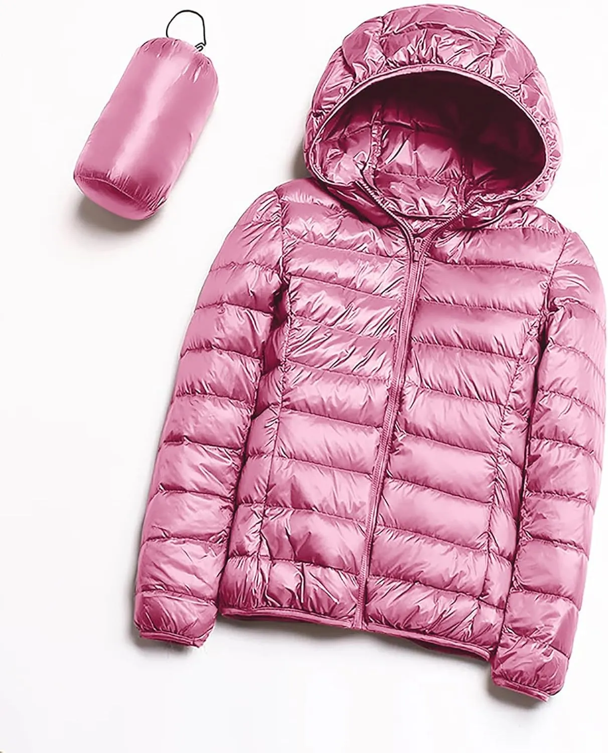 lcziwo Women's Short down Jacket Lightweight Slim Hooded Puffer Jacket Stand Collar Zip Quilted Winter Coat with Pockets