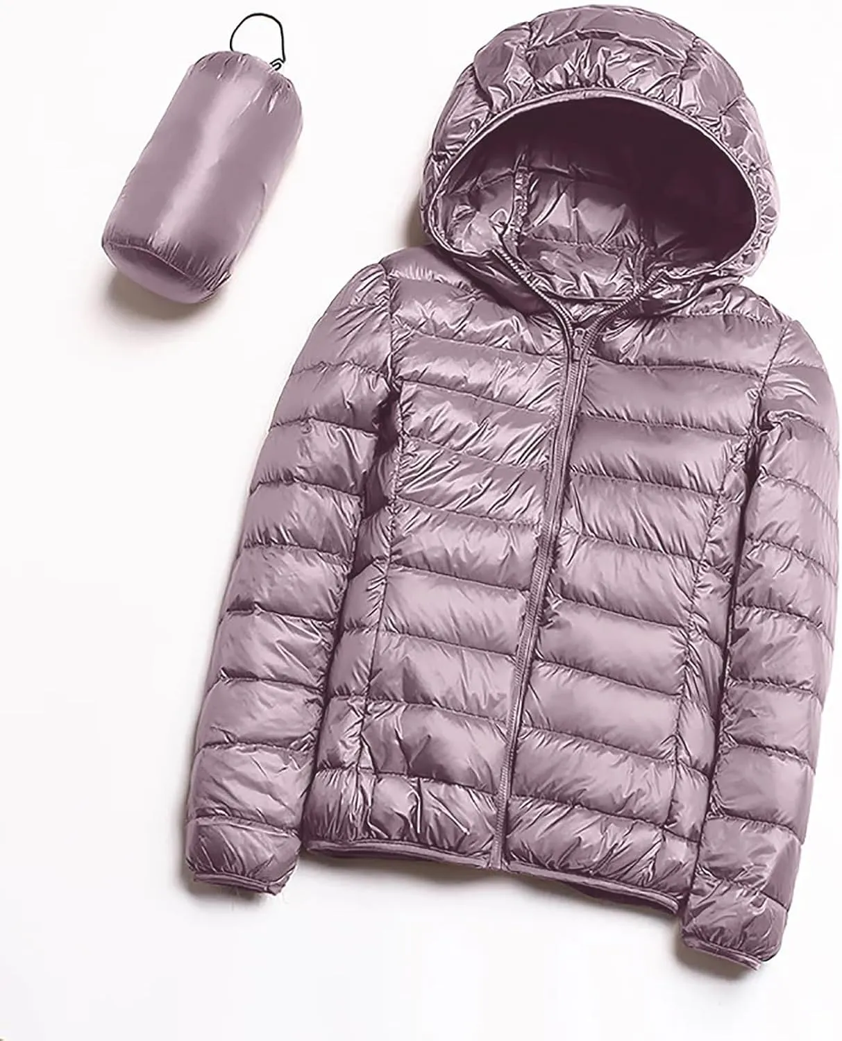 lcziwo Women's Short down Jacket Lightweight Slim Hooded Puffer Jacket Stand Collar Zip Quilted Winter Coat with Pockets