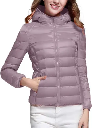 lcziwo Women's Short down Jacket Lightweight Slim Hooded Puffer Jacket Stand Collar Zip Quilted Winter Coat with Pockets