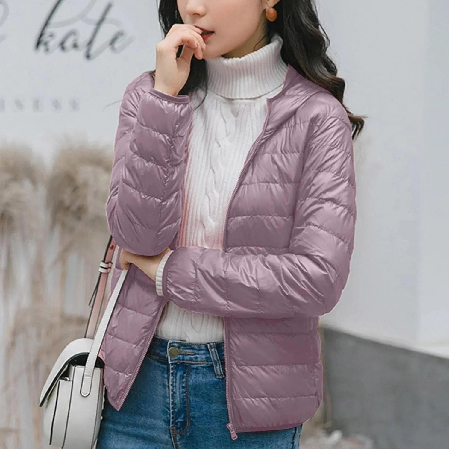lcziwo Women's Short down Jacket Lightweight Slim Hooded Puffer Jacket Stand Collar Zip Quilted Winter Coat with Pockets