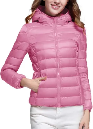 lcziwo Women's Short down Jacket Lightweight Slim Hooded Puffer Jacket Stand Collar Zip Quilted Winter Coat with Pockets