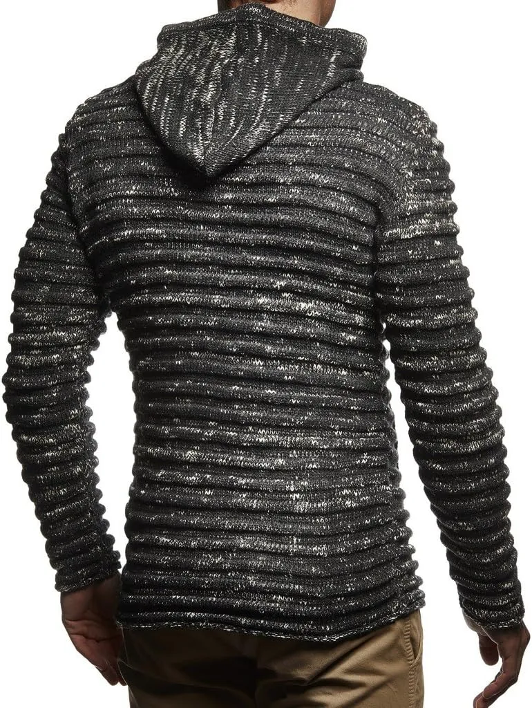 Leif Nelson LN20724 Men's Knit Jacket with Hood Knitt Zip Up Cardigan Hoodie