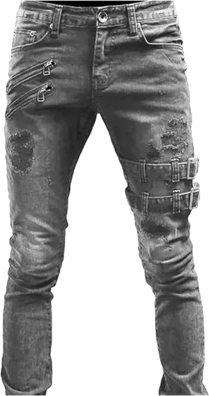 Maiyifu-GJ Men's Distressed Biker Jeans Slim Fit Skinny Destroyed Ripped Denim Pants Fashion Hip Hop Tapered Leg Jeans