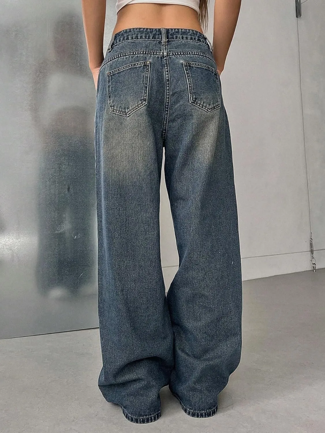 MakeMeChic Women's Wide Leg Jeans High Waisted Y2k Zip Up Vintage Boyfriend Jeans