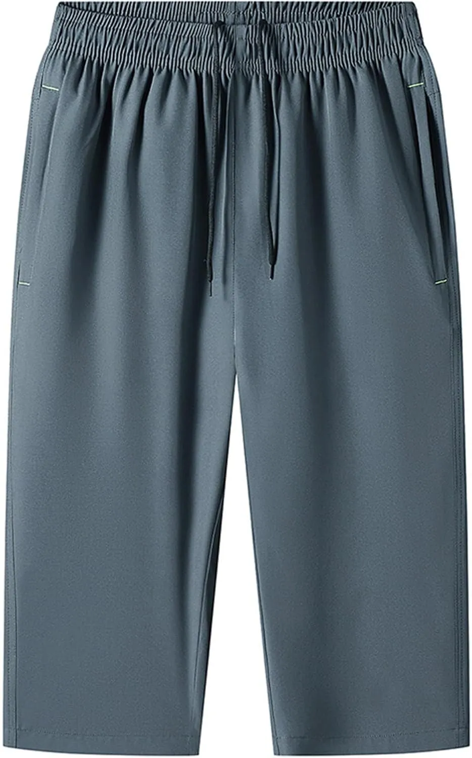 Men Big and Tall Capri Pants 3/4 Below Knee Long Shorts Elastic Waist Jogging Gym Beach Cropped Pants with Pockets
