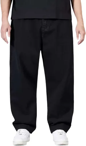 Men Plus Size Jeans Classic Basic Plain Relaxed Fit Denim Pants Open Bottom Summer Casual Straight Leg Baggy Trousers