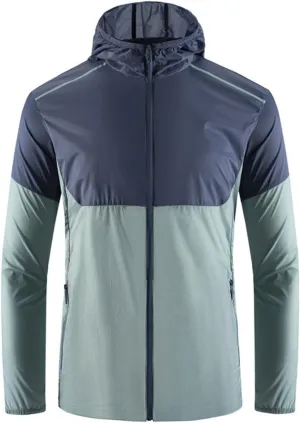 Men Summer UPF 50  Fishing Shirts, Full Zip Long Sleeve UV Sun Hoodie, Hiking Running Swimming Athletic Workout Shirt