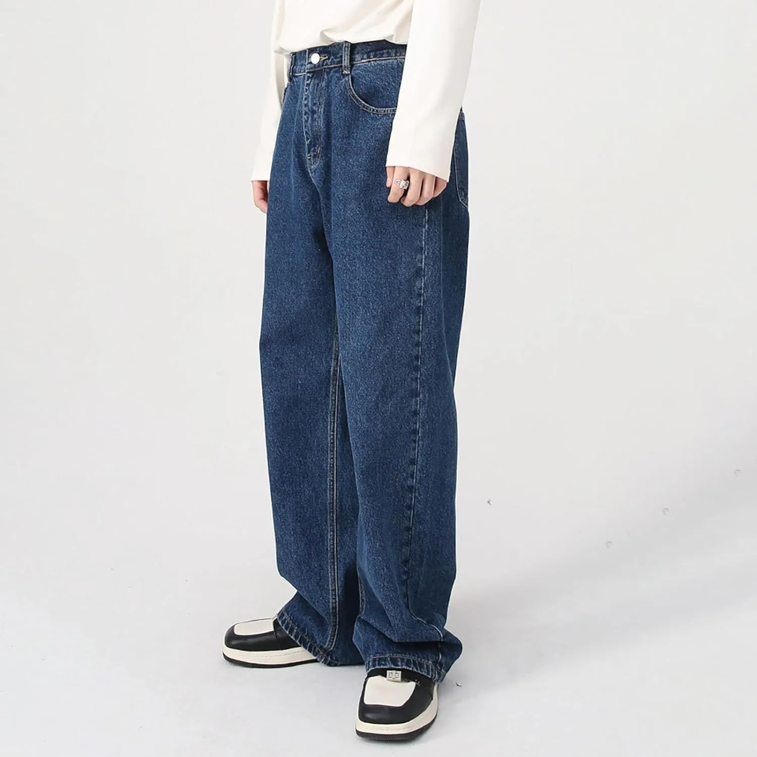 Mens Bootcut Jeans Plus Size Y2k Hip Hop Straight Leg Jean Baggy Streetwear Denim Pants Casual Vintage Loose Trousers