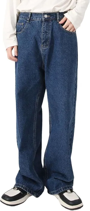 Mens Bootcut Jeans Plus Size Y2k Hip Hop Straight Leg Jean Baggy Streetwear Denim Pants Casual Vintage Loose Trousers