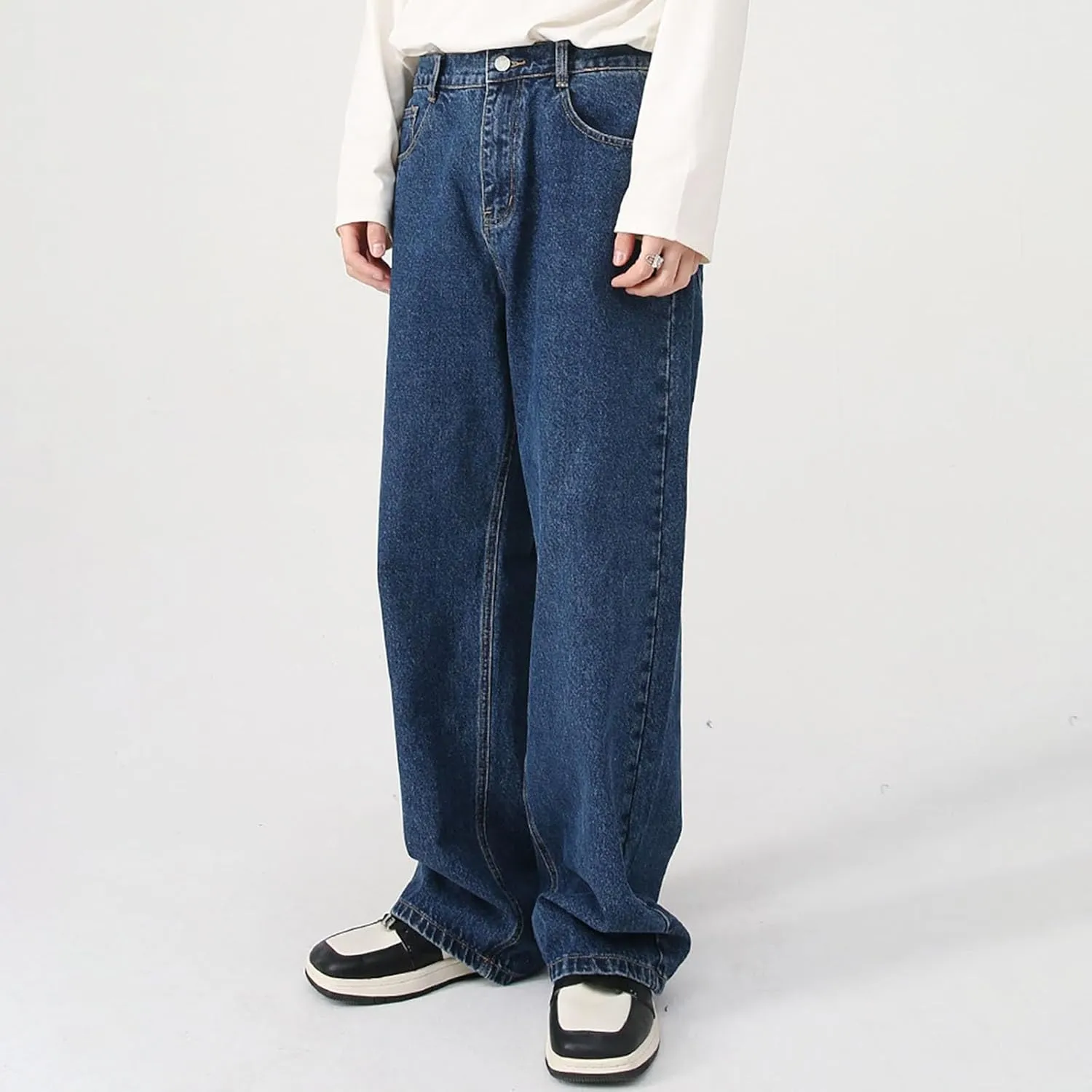 Mens Bootcut Jeans Plus Size Y2k Hip Hop Straight Leg Jean Baggy Streetwear Denim Pants Casual Vintage Loose Trousers