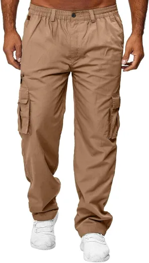 Men's Cargo Jogger Sweatpants Hat Multi Woven Pocket Foot Rope Solid Pants Street Cargo Men's Cargo Pants with